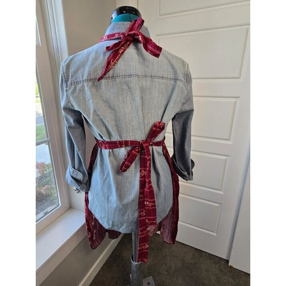 THE TAILOR MAID WHIDBEY ISLAND HANDMADE MAROON DITZY FLORAL APRON KITCHEN OS